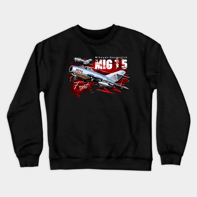 Mikoyan-Gurevich MiG-15 Soviet Union Vintage Fighterjet Crewneck Sweatshirt by aeroloversclothing